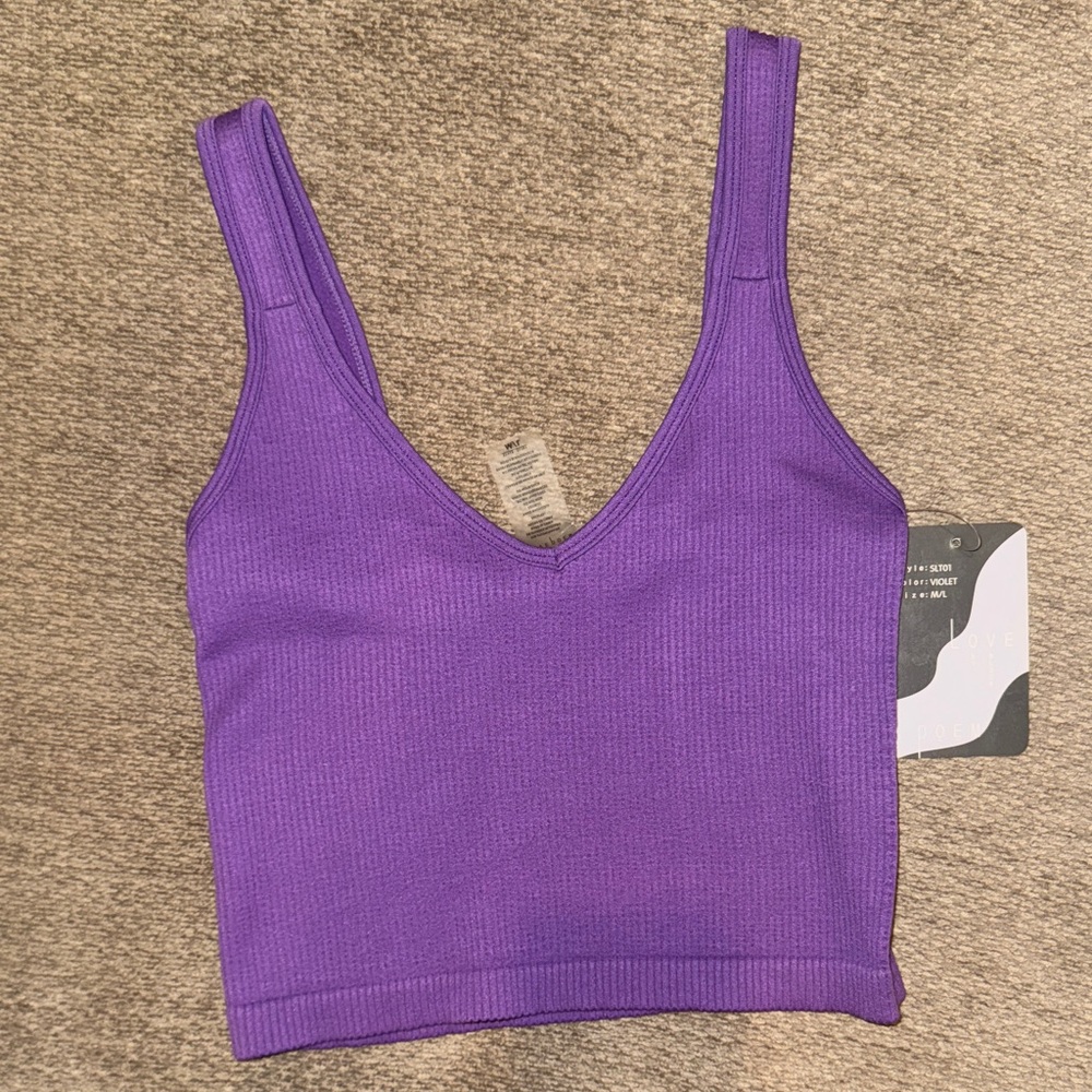 Lovepoem Ribbed Purple V-Neck Crop Tank